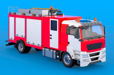 İtfaiye aracı mavi arka planda, 3D görüntüleme