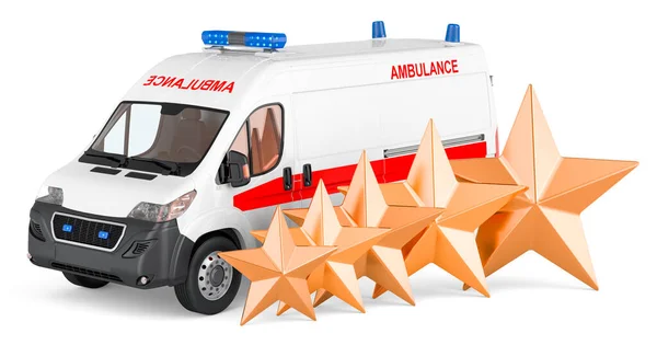 Furgone Dell Ambulanza Con Cinque Stelle Dorate Rendering Isolato Sfondo — Foto Stock