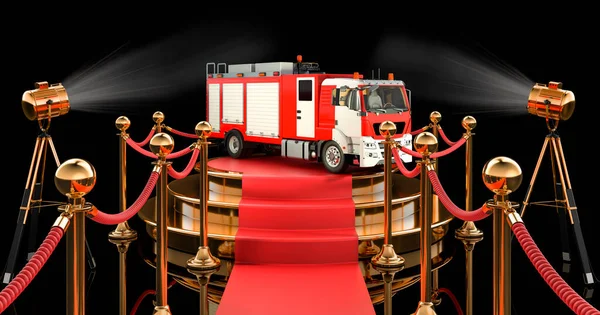 Podium Fire Truck Rendering Isolated Black Background — 图库照片
