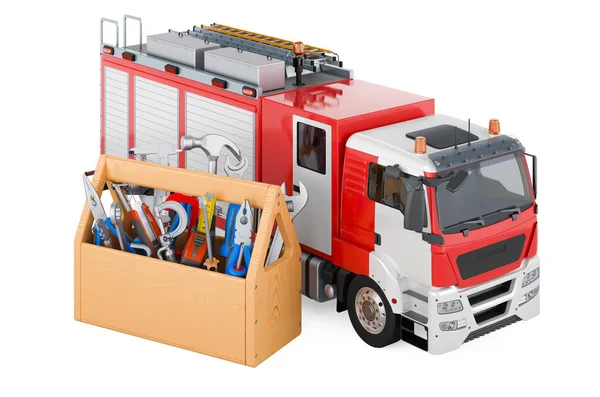 Repair Service Fire Truck Rendering Isolated White Background — ストック写真