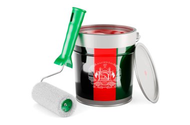 Afghan flag on the paint can, 3D rendering isolated on white background				