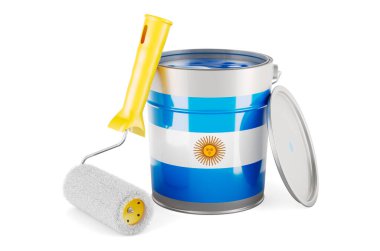 Argentinean flag on the paint can, 3D rendering isolated on white background			