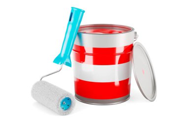Austrian flag on the paint can, 3D rendering isolated on white backgroun