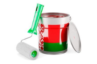 Belarusian flag on the paint can, 3D rendering isolated on white background		