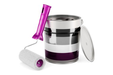 Asexuality flag on the paint can, 3D rendering isolated on white background	