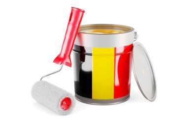 Belgian flag on the paint can, 3D rendering isolated on white background		