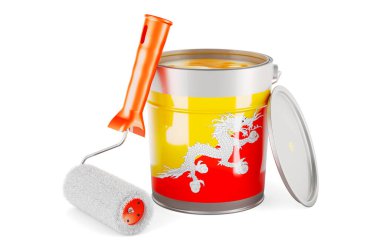 Bhutanese flag on the paint can, 3D rendering isolated on white background		