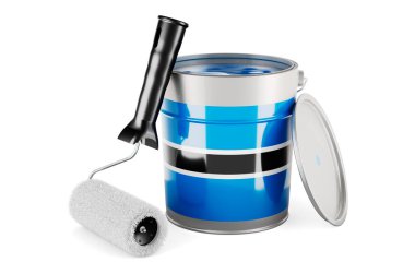 Botswanian flag on the paint can, 3D rendering isolated on white background		