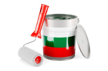 Bulgarian flag on the paint can, 3D rendering isolated on white background		
