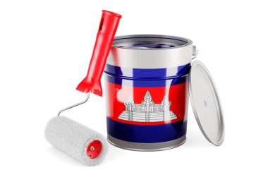 Cambodian flag on the paint can, 3D rendering isolated on white background	