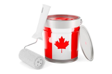 Canadian flag on the paint can, 3D rendering isolated on white background