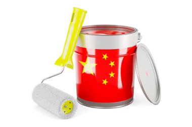 Chinese flag on the paint can, 3D rendering isolated on white backgroun
