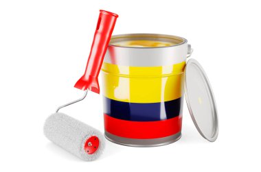 Colombian flag on the paint can, 3D rendering isolated on white background