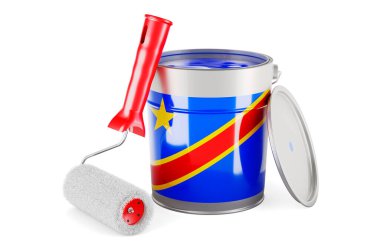 Congolese Democratic Republic flag on the paint can, 3D rendering isolated on white background		