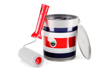 Costa Rican flag on the paint can, 3D rendering isolated on white background	