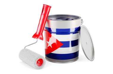 Cuban flag on the paint can, 3D rendering isolated on white background	
