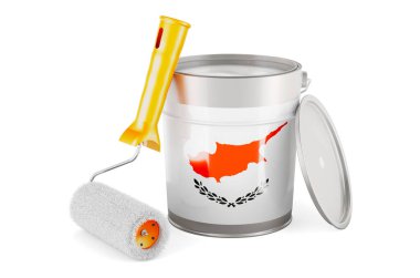Cypriot flag on the paint can, 3D rendering isolated on white background