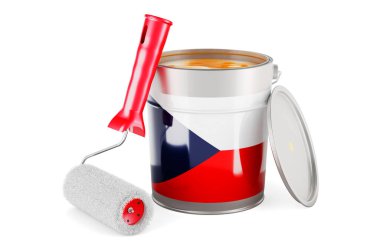 Czech flag on the paint can, 3D rendering isolated on white background