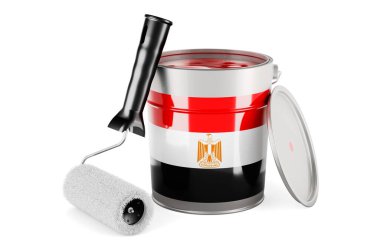 Egyptian flag on the paint can, 3D rendering isolated on white backgroun