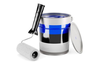 Estonian flag on the paint can, 3D rendering isolated on white background