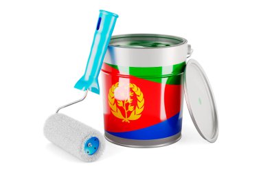 Eritrean flag on the paint can, 3D rendering isolated on white backgroun