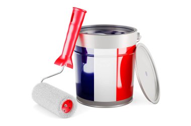 French flag on the paint can, 3D rendering isolated on white background			