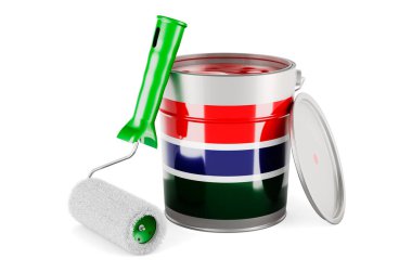 Gambia flag on the paint can, 3D rendering isolated on white backgroun