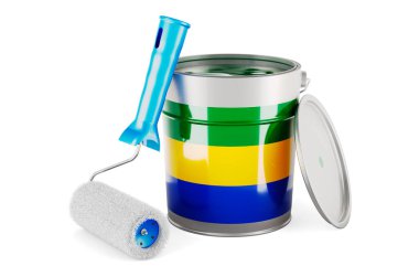 Gabonese flag on the paint can, 3D rendering isolated on white background			