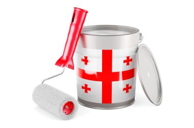 Georgian flag on the paint can, 3D rendering isolated on white background			