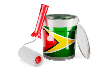 Guyanese flag on the paint can, 3D rendering isolated on white background		