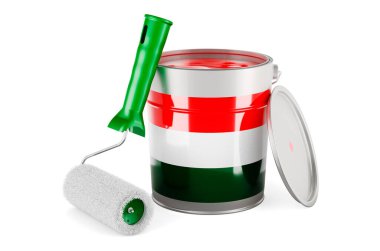 Hungarian flag on the paint can, 3D rendering isolated on white background