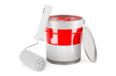 Indonesian, Monacan flag on the paint can, 3D rendering isolated on white background	