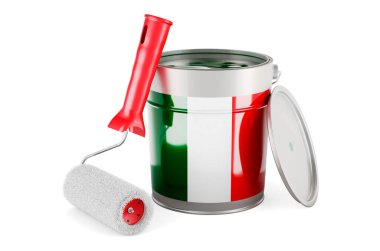 Italian flag on the paint can, 3D rendering isolated on white background
