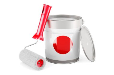 Japanese flag on the paint can, 3D rendering isolated on white background			