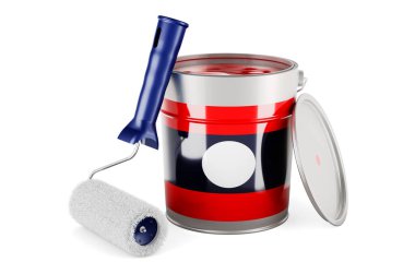 Laotian flag on the paint can, 3D rendering isolated on white background		