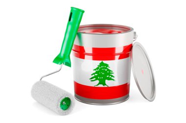 Lebanese flag on the paint can, 3D rendering isolated on white background				
