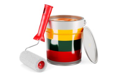 Lithuanian flag on the paint can, 3D rendering isolated on white background				