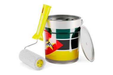 Mozambican flag on the paint can, 3D rendering isolated on white backgroun