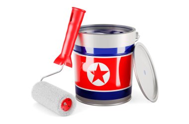 North Korean flag on the paint can, 3D rendering isolated on white background			