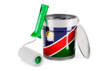 Namibian flag on the paint can, 3D rendering isolated on white backgroun