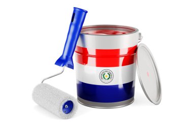 Paraguayan flag on the paint can, 3D rendering isolated on white background		