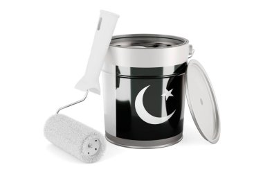 Pakistani flag on the paint can, 3D rendering isolated on white backgroun