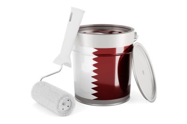 Qatari flag on the paint can, 3D rendering isolated on white background		