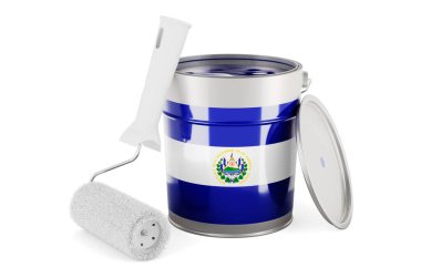 Salvadoran flag on the paint can, 3D rendering isolated on white background		