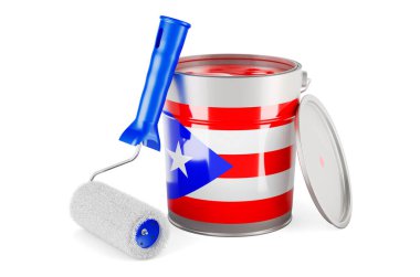 Puerto Rican flag on the paint can, 3D rendering isolated on white background