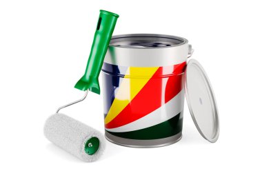 Seychelloise flag on the paint can, 3D rendering isolated on white background