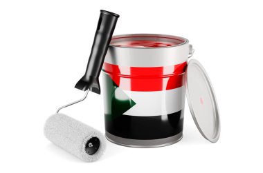Sudanese flag on the paint can, 3D rendering isolated on white background		
