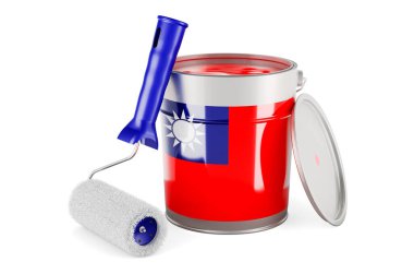 Taiwanese flag on the paint can, 3D rendering isolated on white background
