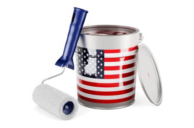The United States flag on the paint can, 3D rendering isolated on white background	