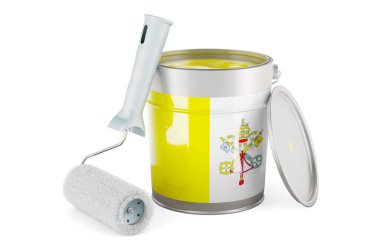 Vatican flag on the paint can, 3D rendering isolated on white background